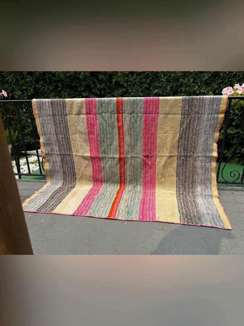 Multicolors Peruvian Vintage FRAZADA Rug/Blanket/Upholstery/Ethnic Tapestry